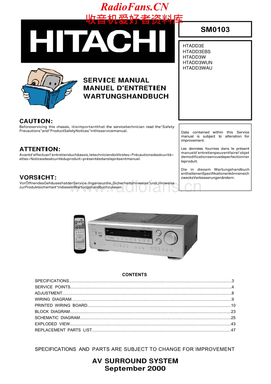 Hitachi-HTADD3WAU-avr-sm维修电路原理图.pdf_第1页