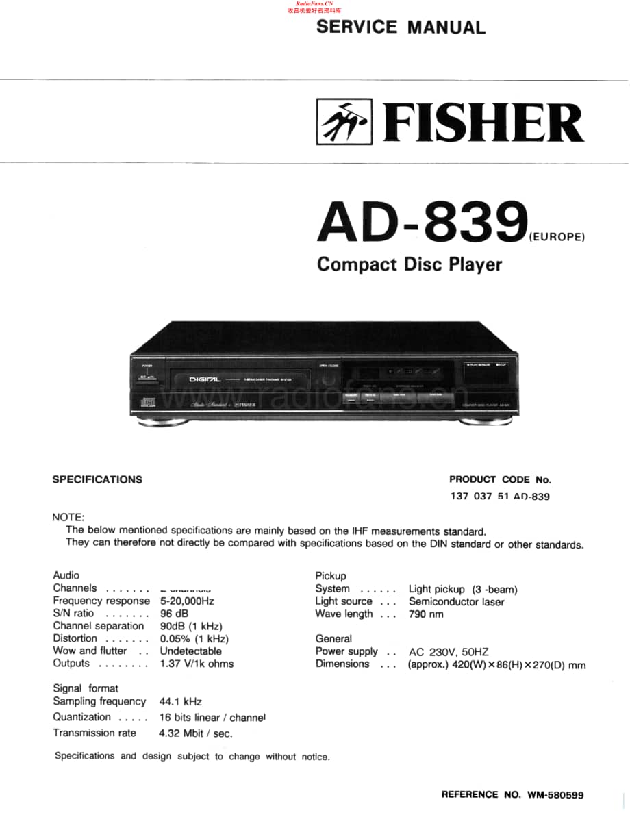 Fisher-AD839-cd-sch维修电路原理图.pdf_第1页