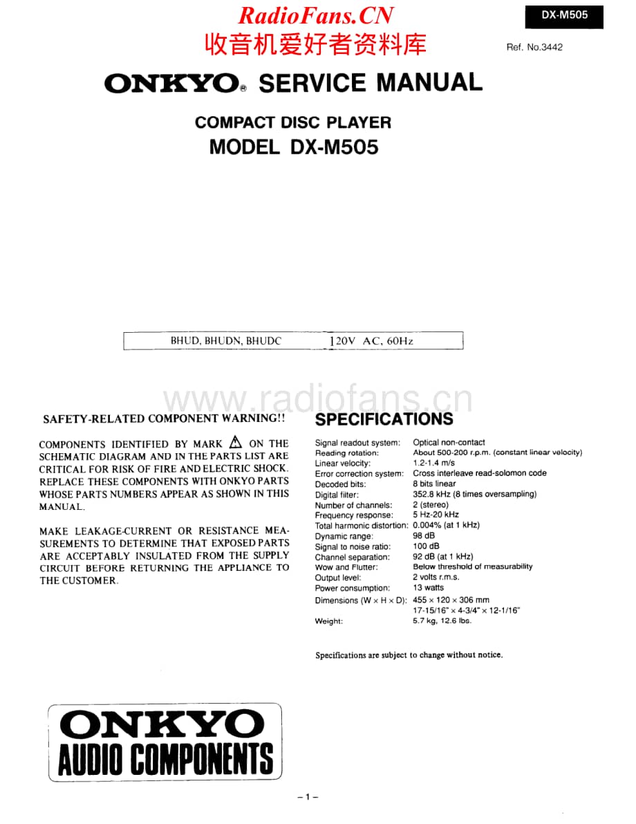 Onkyo-DXM505-cd-sm维修电路原理图.pdf_第1页