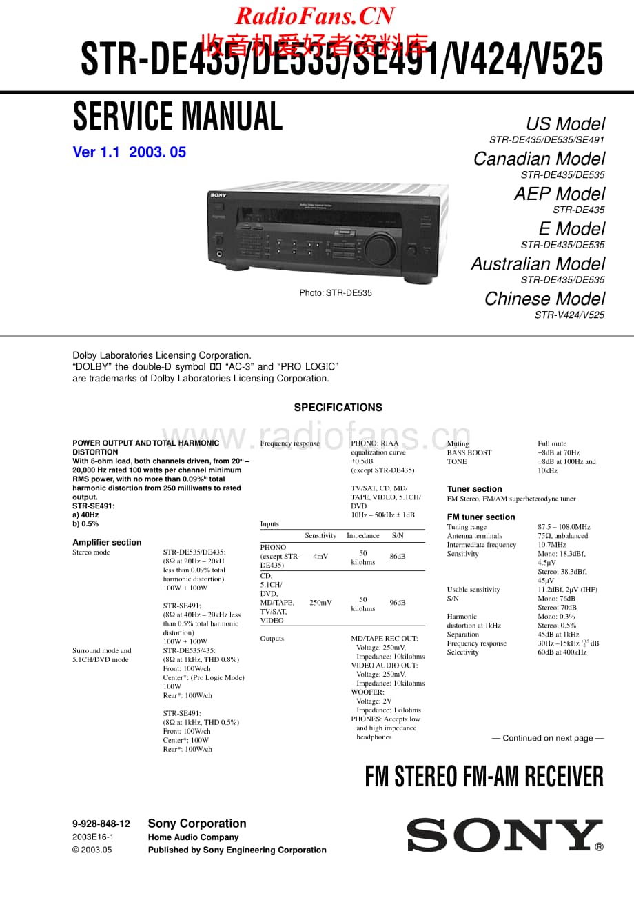 Sony-STRDSE491-rec-sm维修电路原理图.pdf_第1页