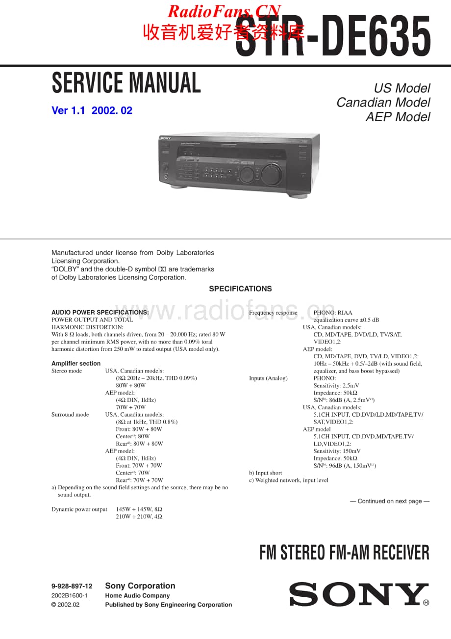 Sony-STRDE635-rec-sm维修电路原理图.pdf_第1页