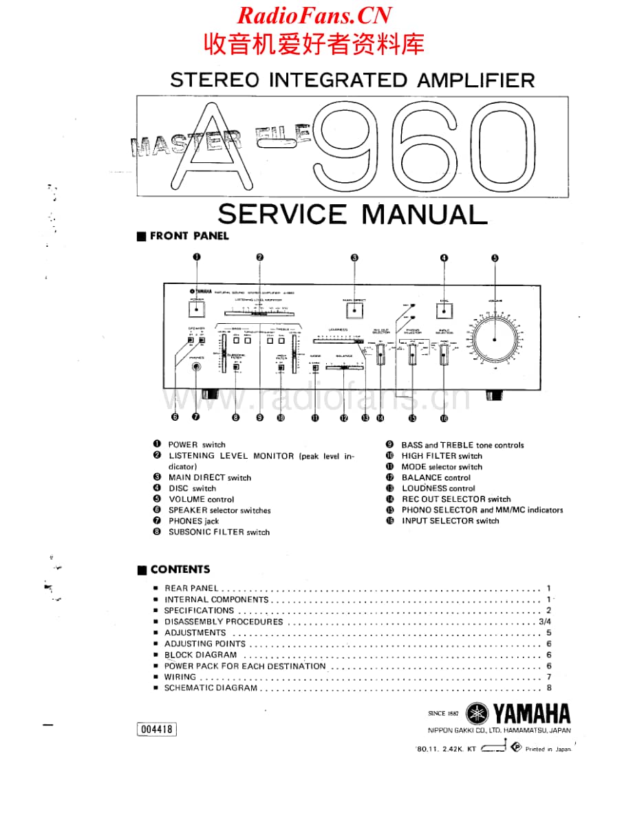 Yamaha-A960-int-sm维修电路原理图.pdf_第1页