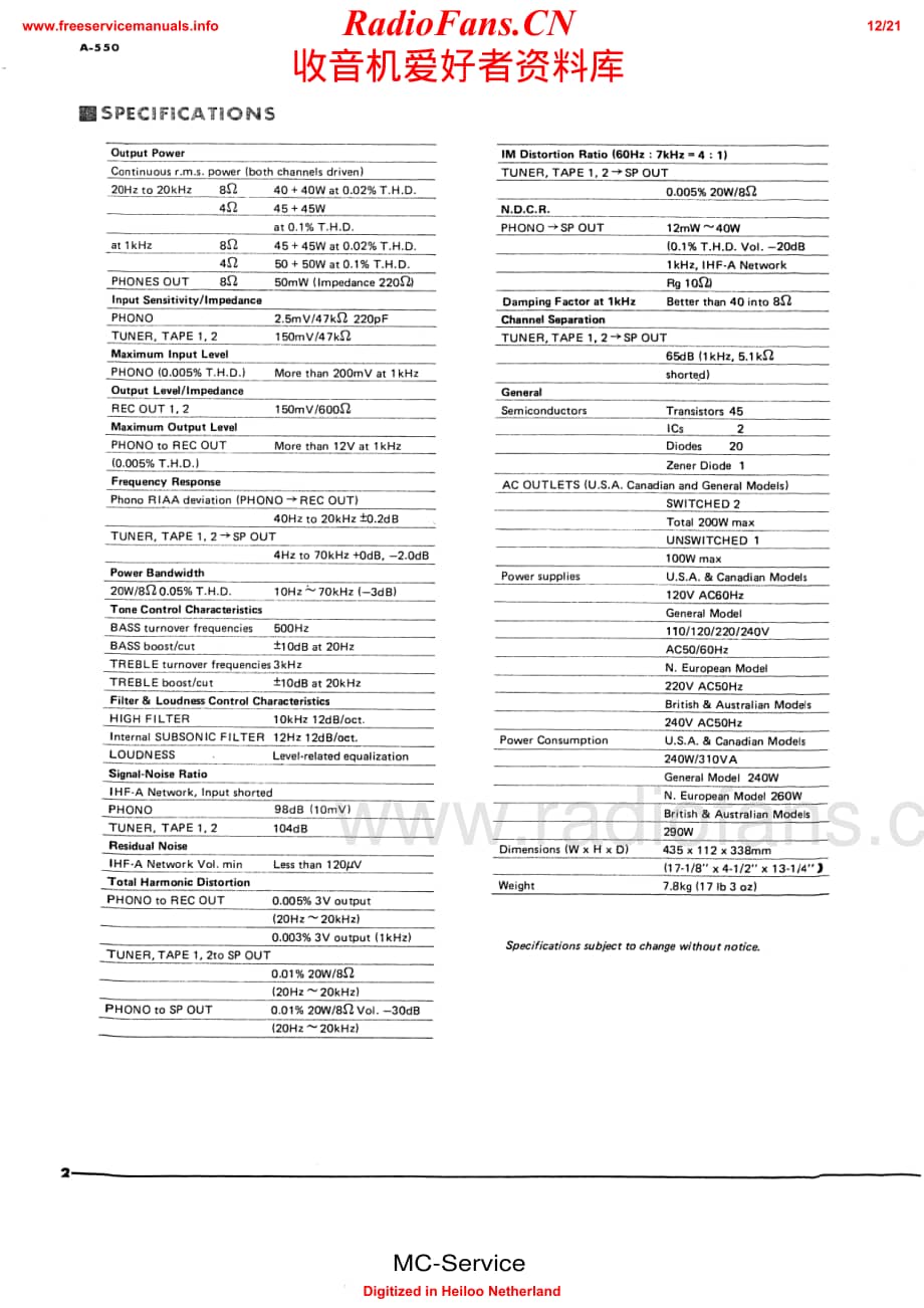 Yamaha-A550-int-sm维修电路原理图.pdf_第2页