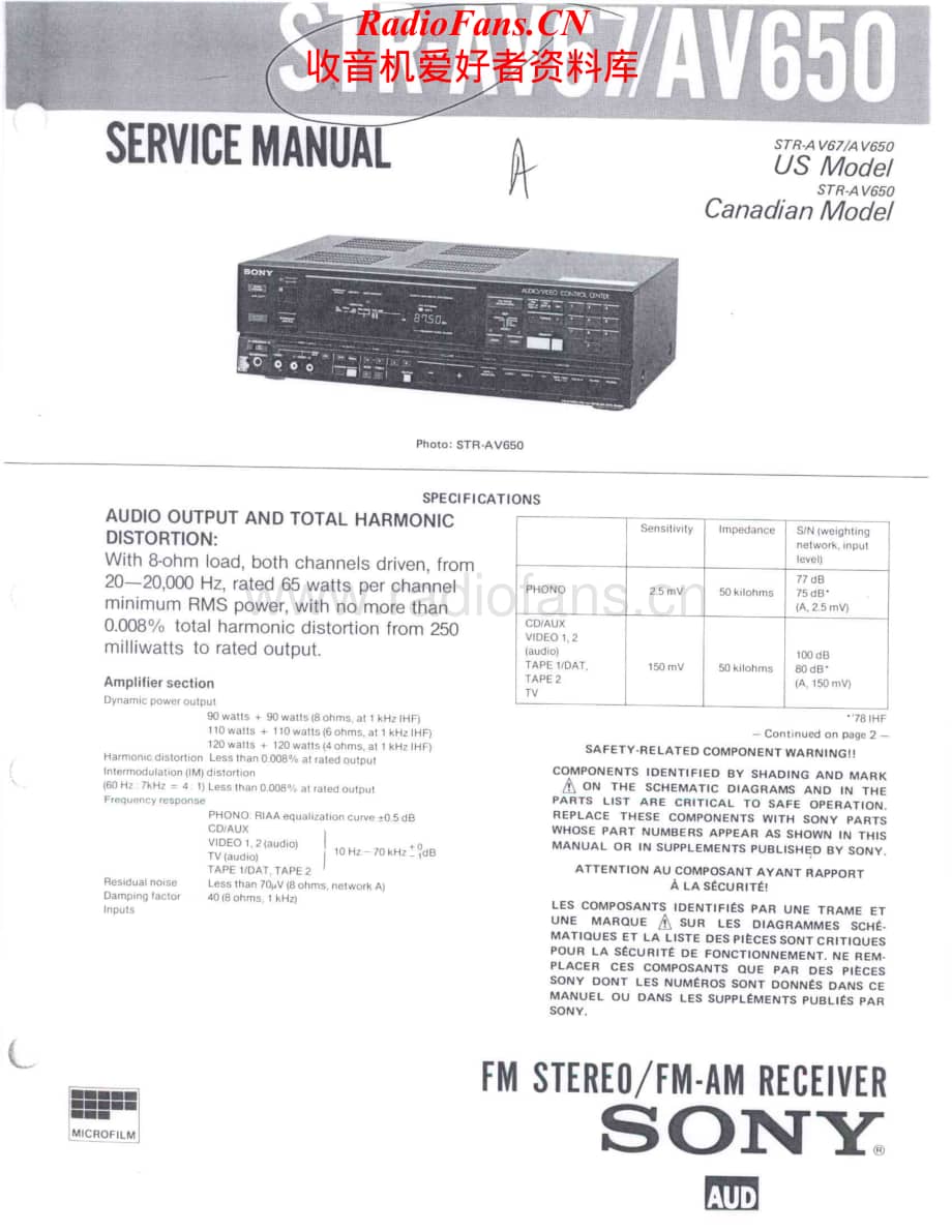 Sony-STRAV67-rec-sm维修电路原理图.pdf_第1页