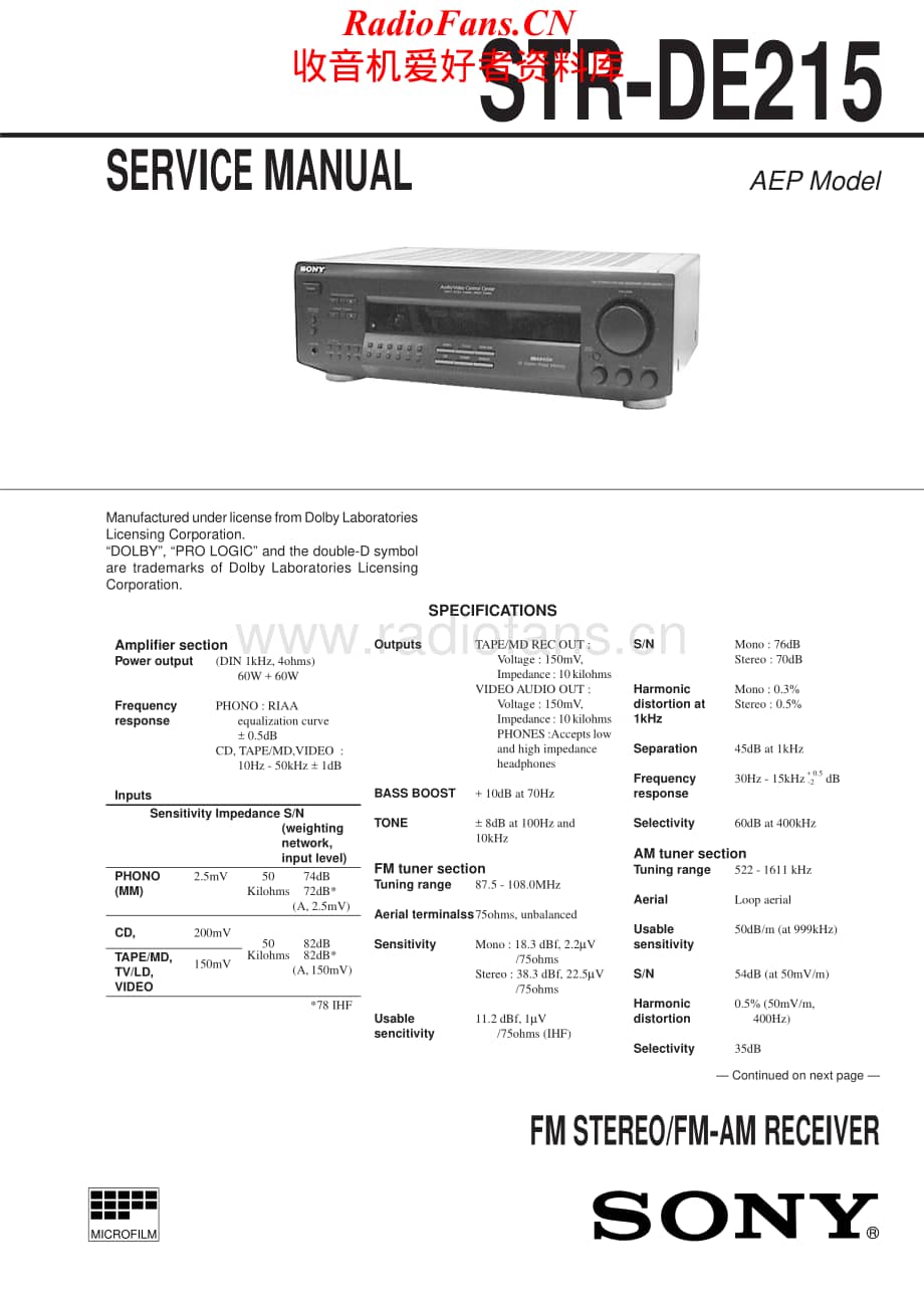 Sony-STRDE215-rec-sm维修电路原理图.pdf_第1页