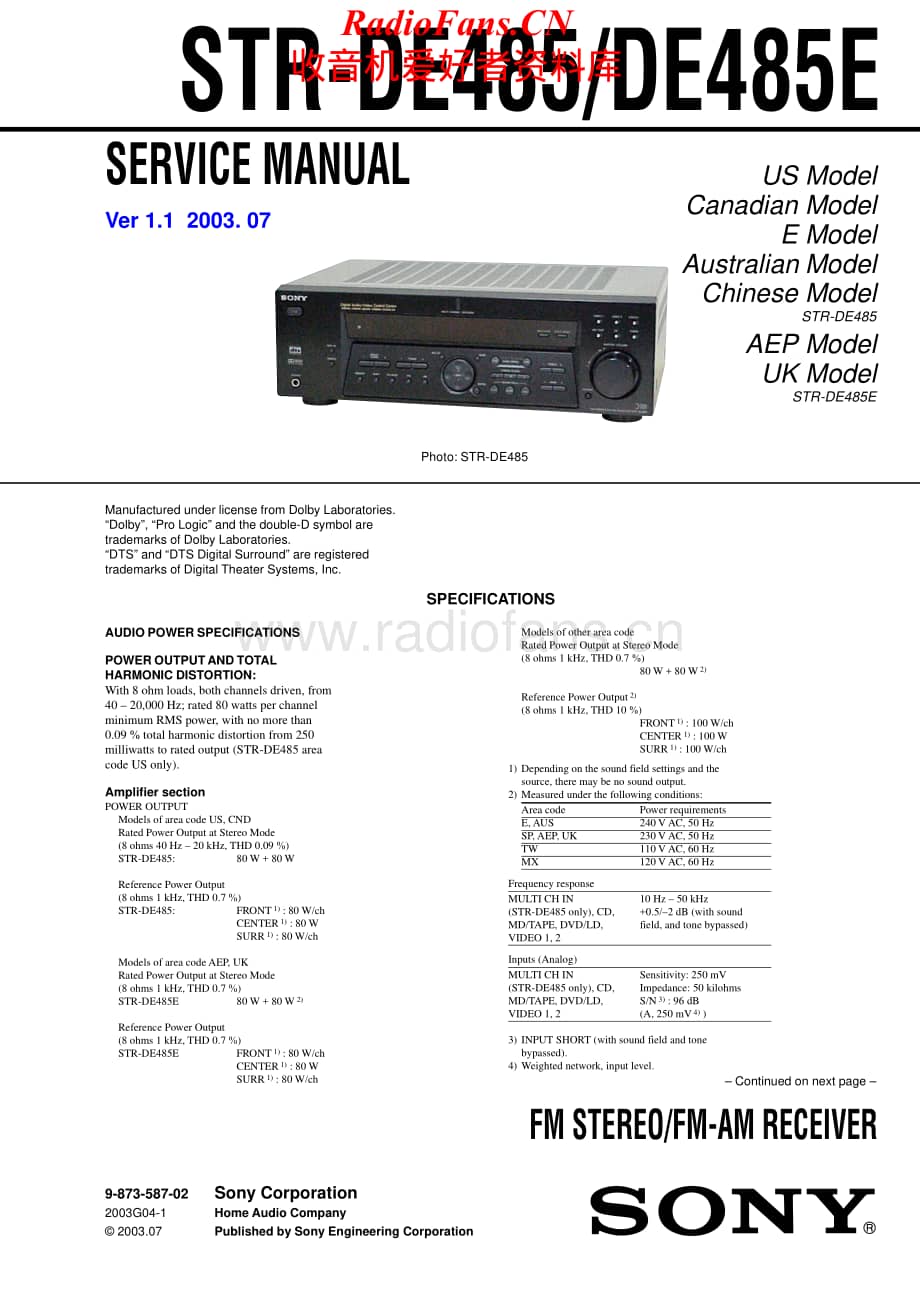 Sony-STRDE485E-rec-sm维修电路原理图.pdf_第1页