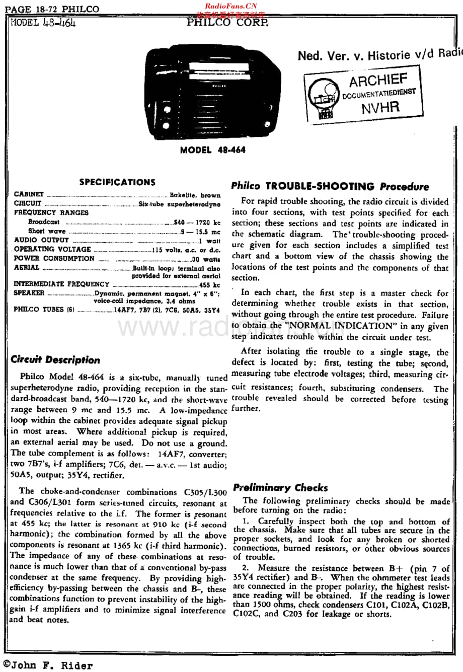 Philco_48-464 维修电路原理图.pdf_第1页