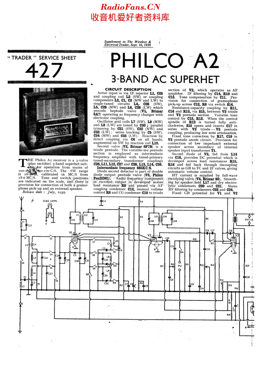 Philco_A2 维修电路原理图.pdf_第1页