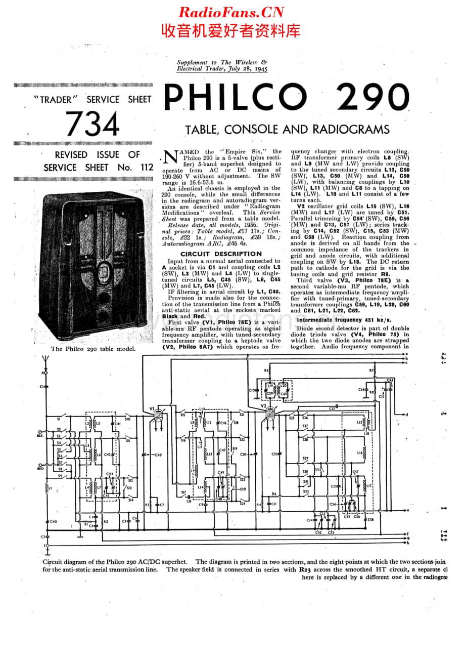 Philco_290 维修电路原理图.pdf_第1页