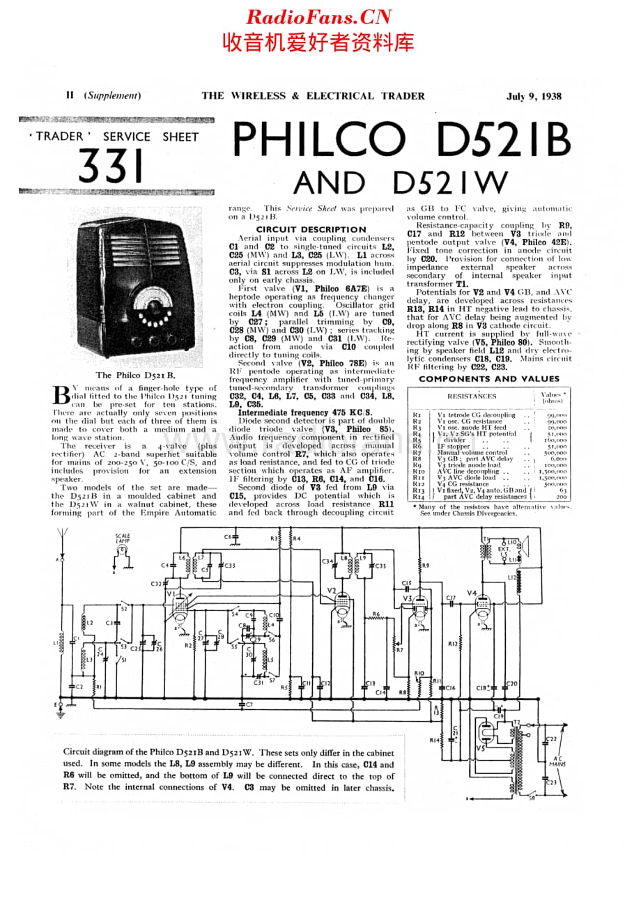 Philco_D521B 维修电路原理图.pdf_第1页