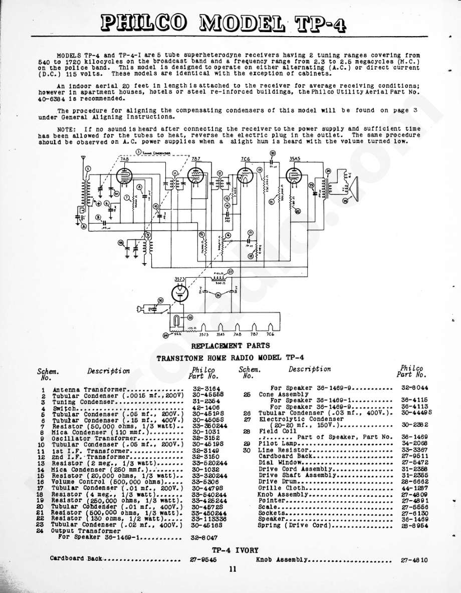 Philco Model TP-4 维修电路原理图.pdf_第1页