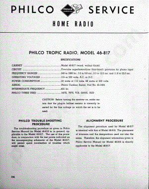 philco Model 46-817维修电路原理图.pdf