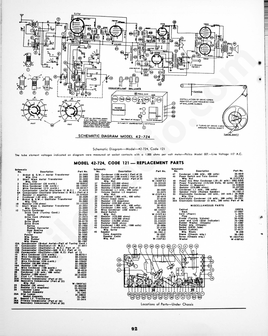 philco Model 42-724, Code 121 维修电路原理图.pdf_第2页