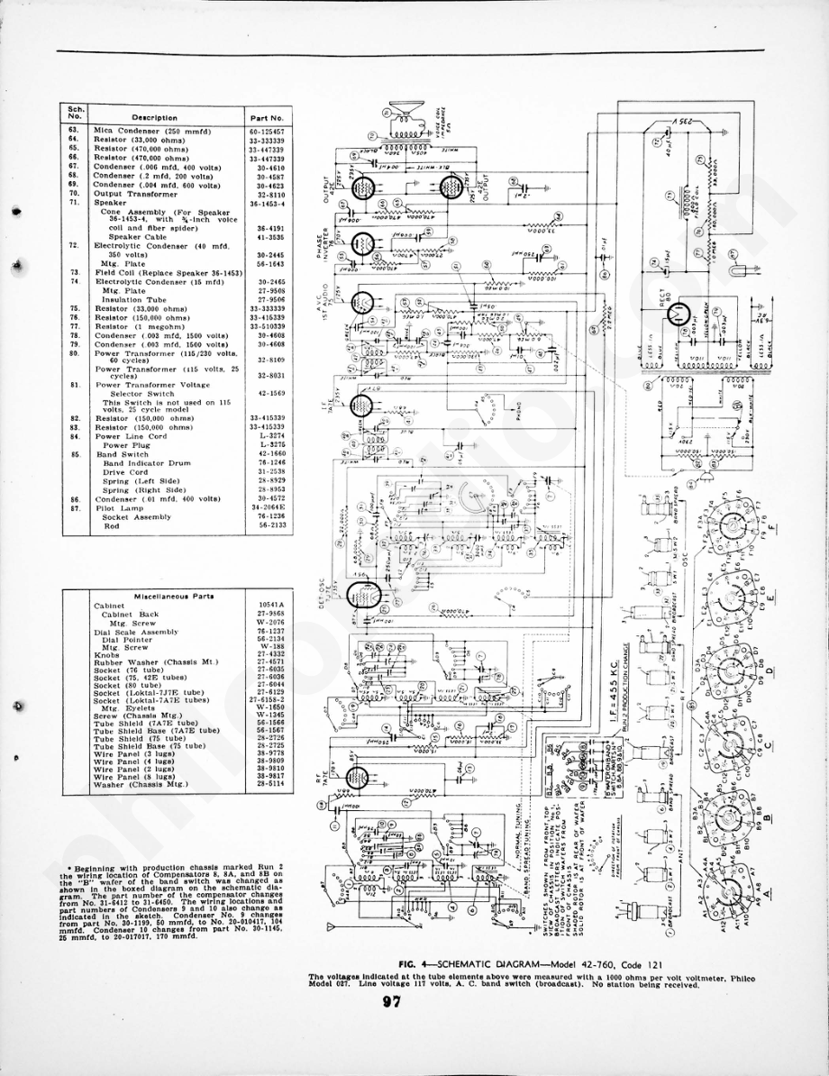 philco Models 42-760 Code 121; 42-761 Code 121, 42-762 Code 121 – Production Runs 1 and 2 维修电路原理图.pdf_第3页