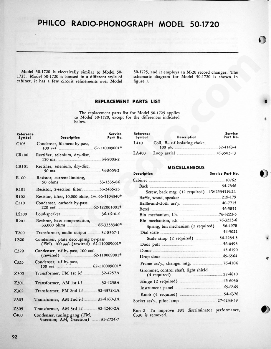 Philco Radio-Phonograph Model 50-1720维修电路原理图.pdf_第1页