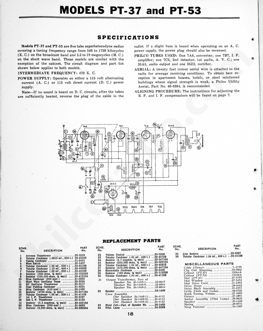 philco Model 35-1176 Replacement Parts 维修电路原理图.pdf_第1页