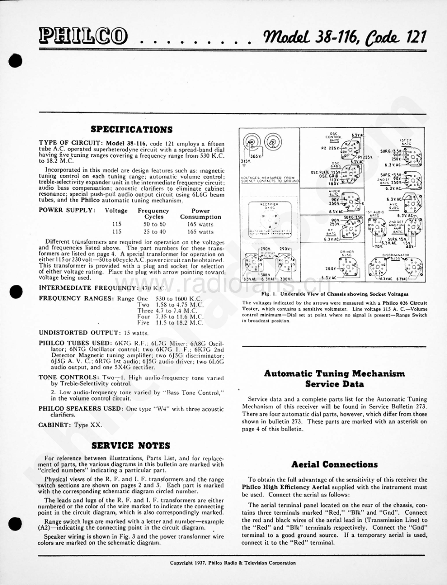 philco Model 38-116 (121) 维修电路原理图.pdf_第1页