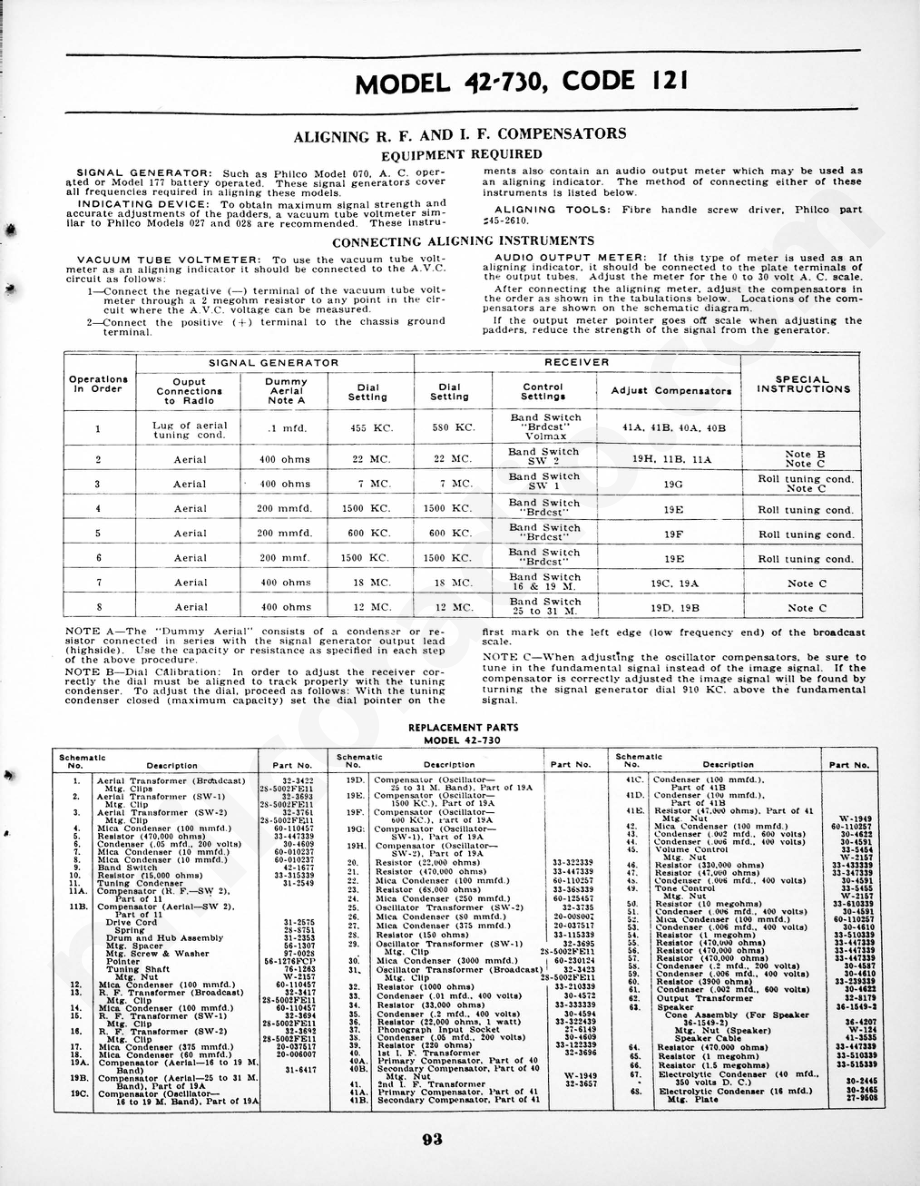 philco Model 42-730, Code 121 维修电路原理图.pdf_第1页