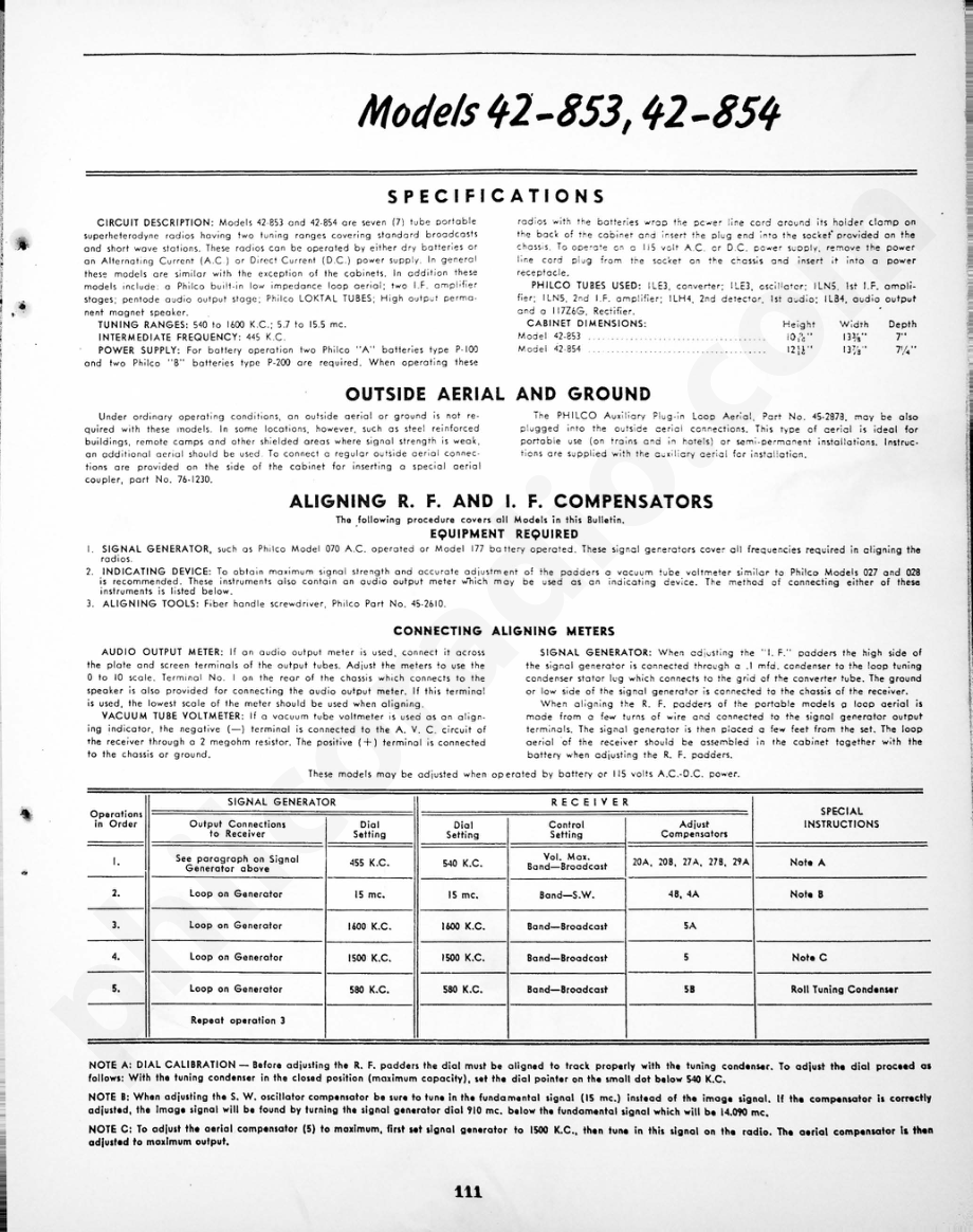 philco Models 42-853, 42-854 维修电路原理图.pdf_第1页