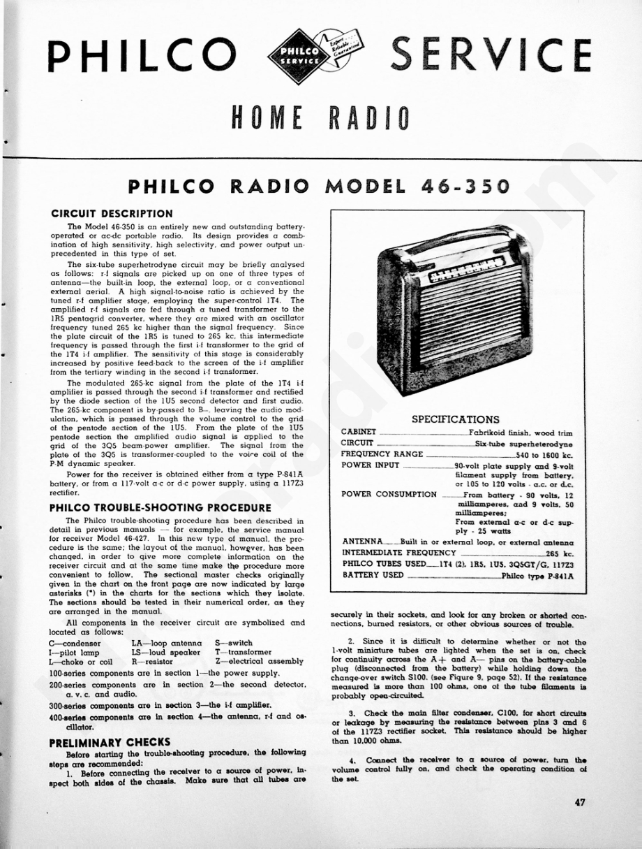 philco Model 46-350维修电路原理图.pdf_第1页