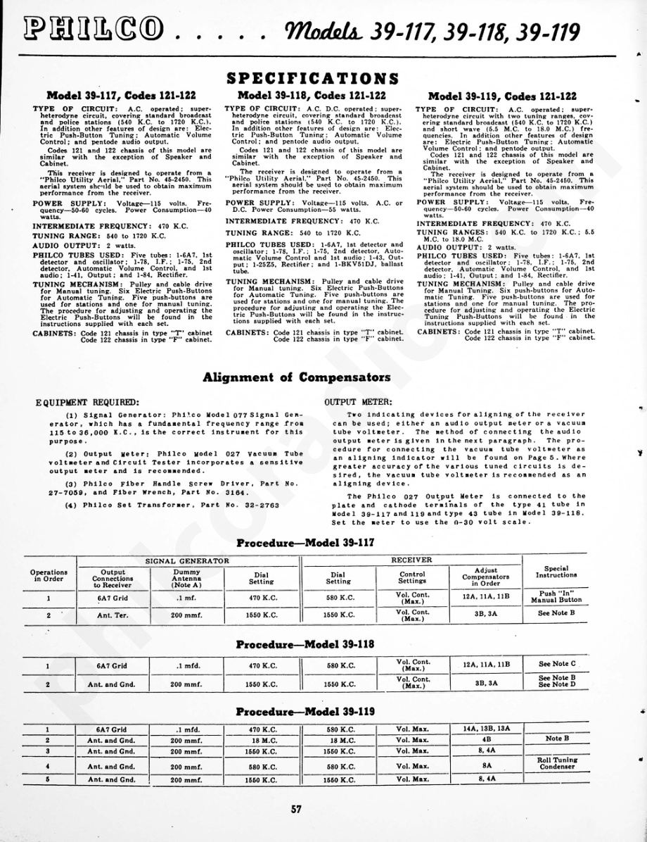 Philco Models 39-117, 39-118, 39-119 维修电路原理图.pdf_第1页