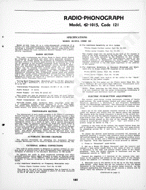 philco Radio-Phonograph Model 42-1015, Code 121 维修电路原理图.pdf