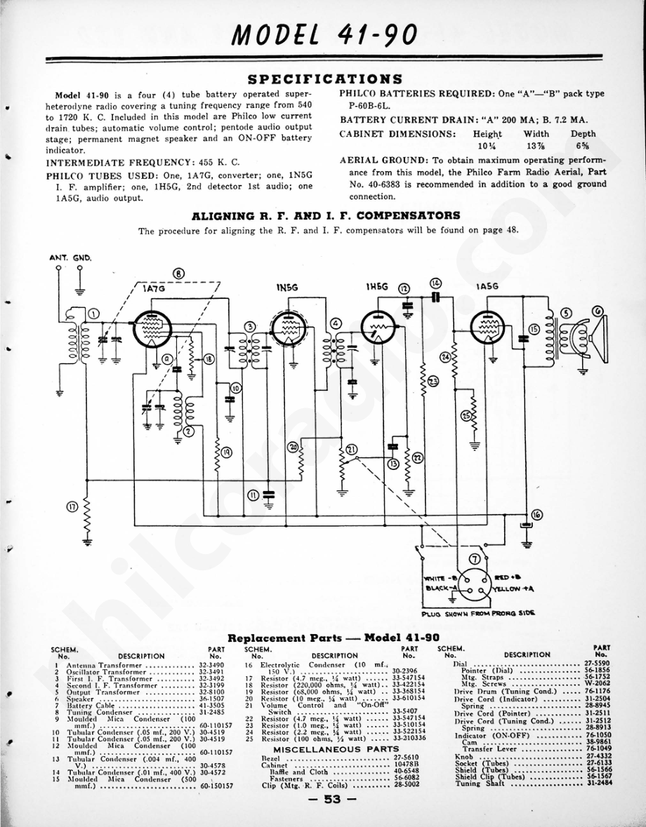 philco Models 41-221 and 41-226维修电路原理图.pdf_第1页