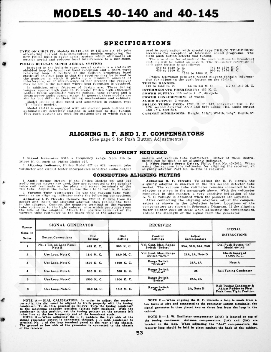 philco Aligning Procedure – Model AR-4 维修电路原理图.pdf_第1页