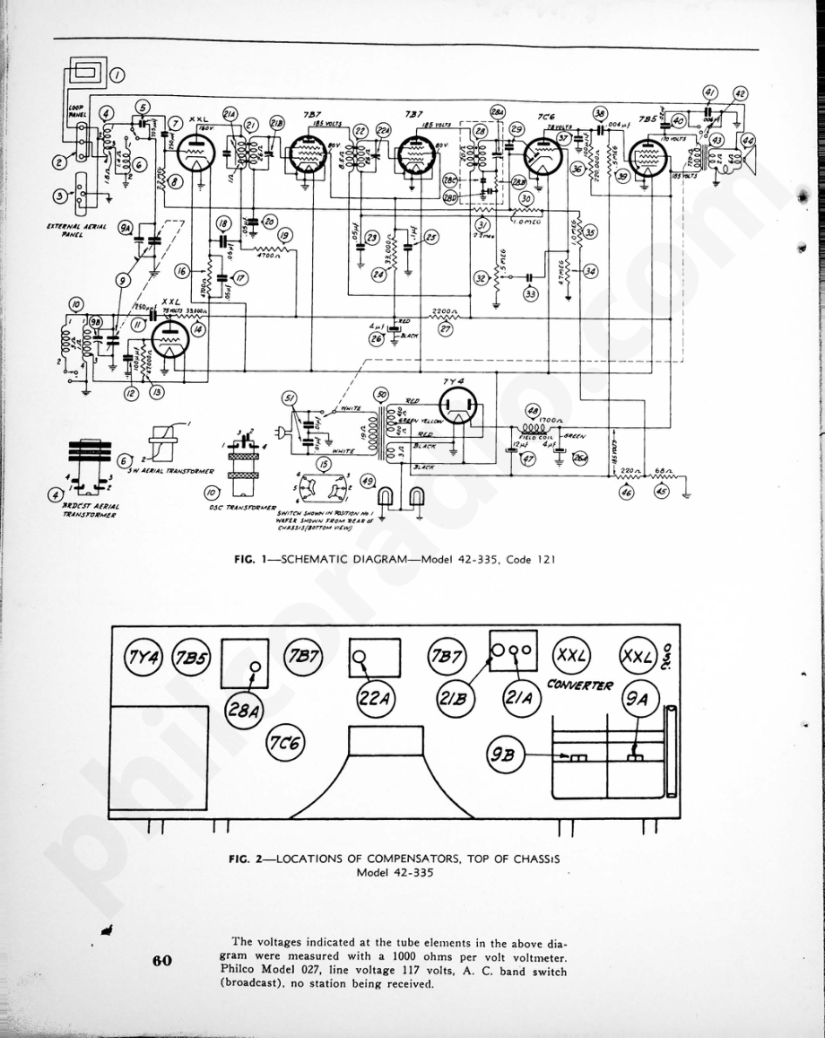 philco Models 42-335, Code 121; 42-358, Code 121-122 维修电路原理图.pdf_第2页