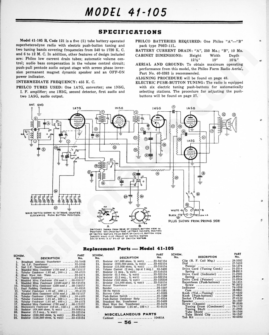 philco Models 41-240 and 41-245, Code 121维修电路原理图.pdf_第1页