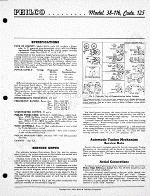 philco Model 38-116 (125) 维修电路原理图.pdf