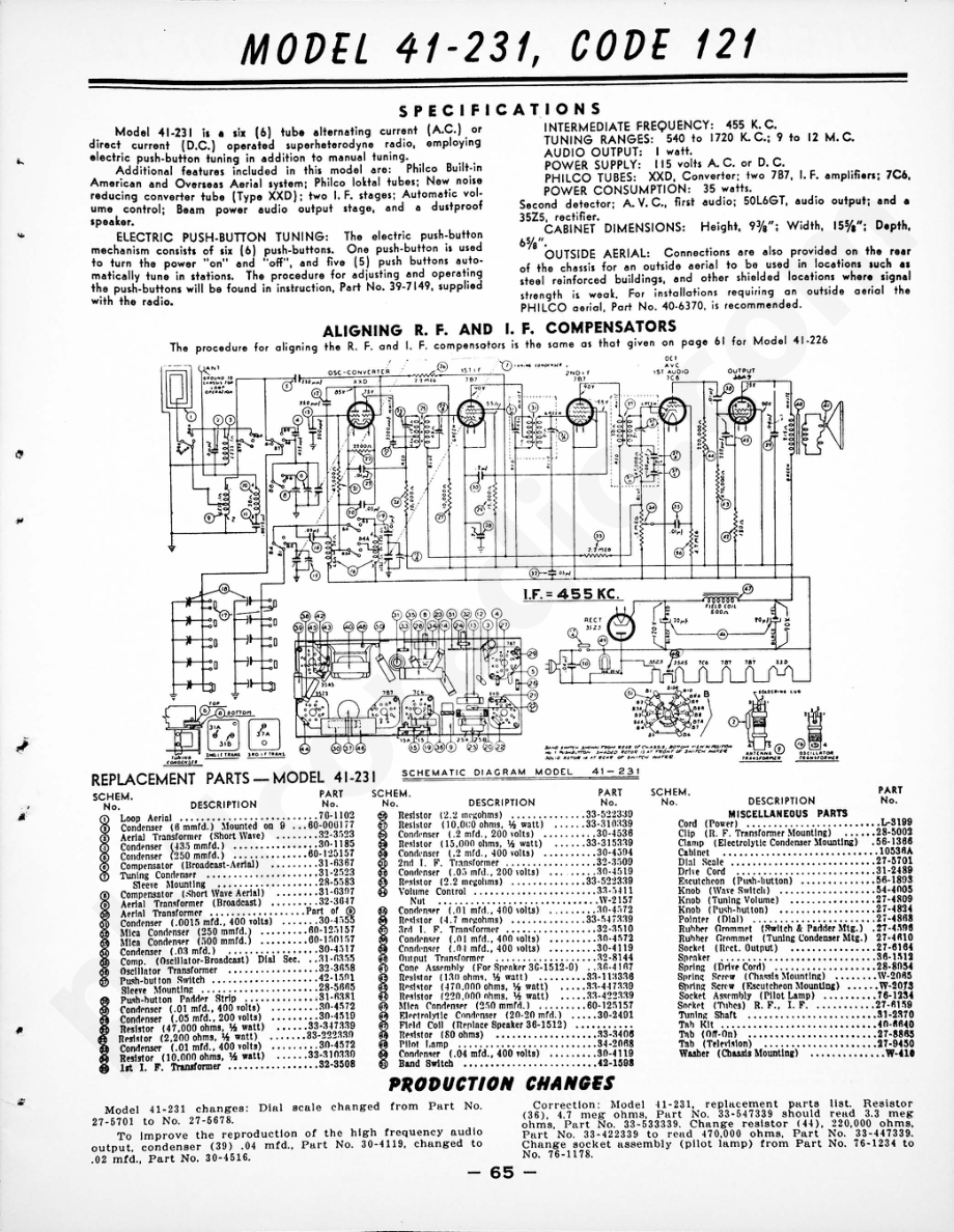 philco Models 41-260 and 41-265维修电路原理图.pdf_第1页