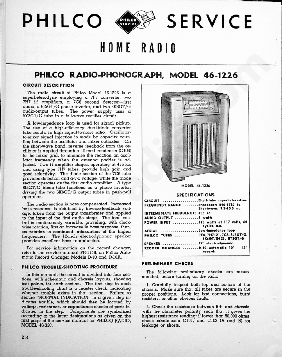 philco Model 46-1226维修电路原理图.pdf_第1页