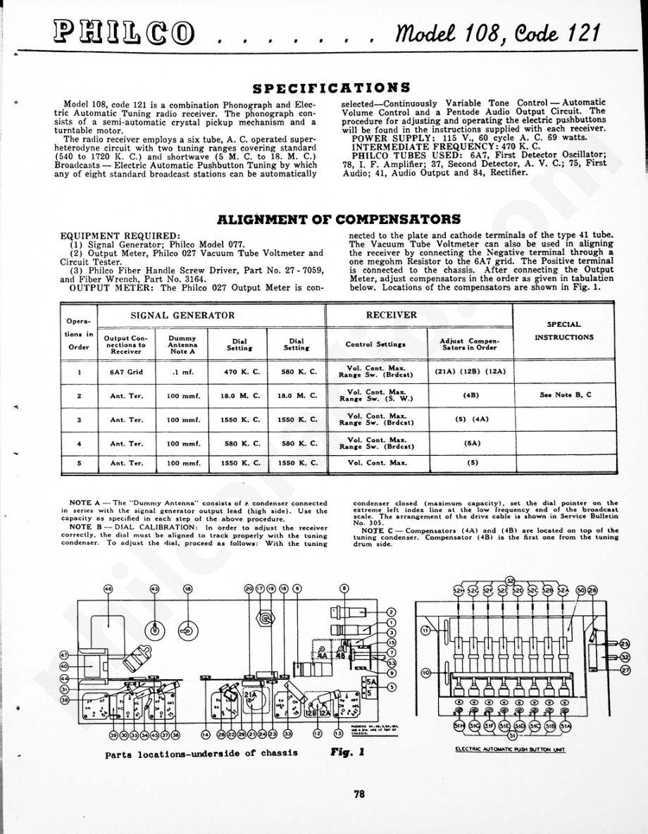 Philco Model 108, Code 121 维修电路原理图.pdf_第1页