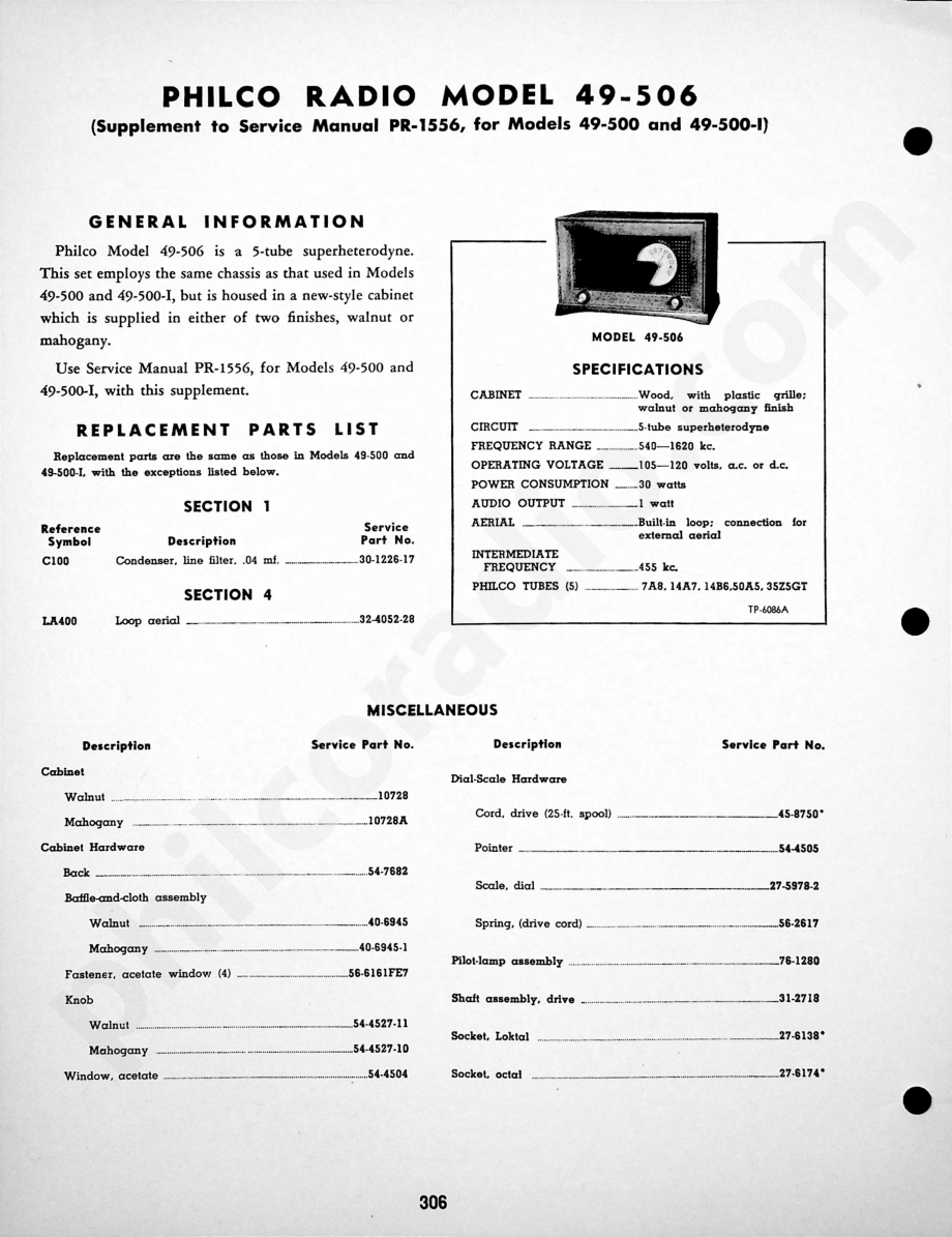 Philco Radio Models 49-900-E and 49-900-I维修电路原理图.pdf_第1页