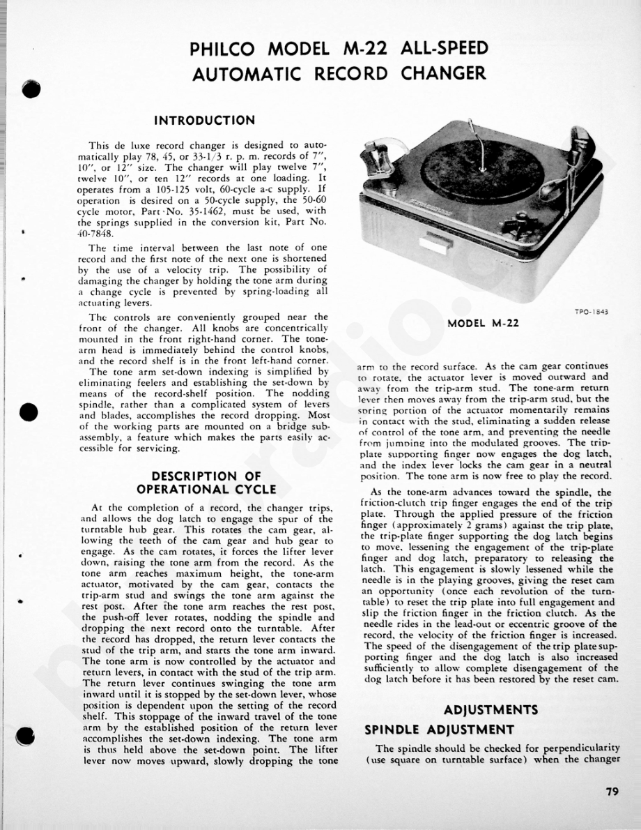 Philco Model M-22 All-Speed Automatic Record Changer维修电路原理图.pdf_第1页