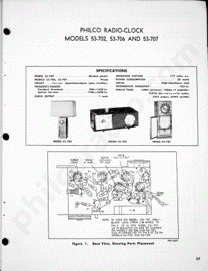 Philco Radio-Clock Models 53-702, 53-706 and 53-707维修电路原理图.pdf