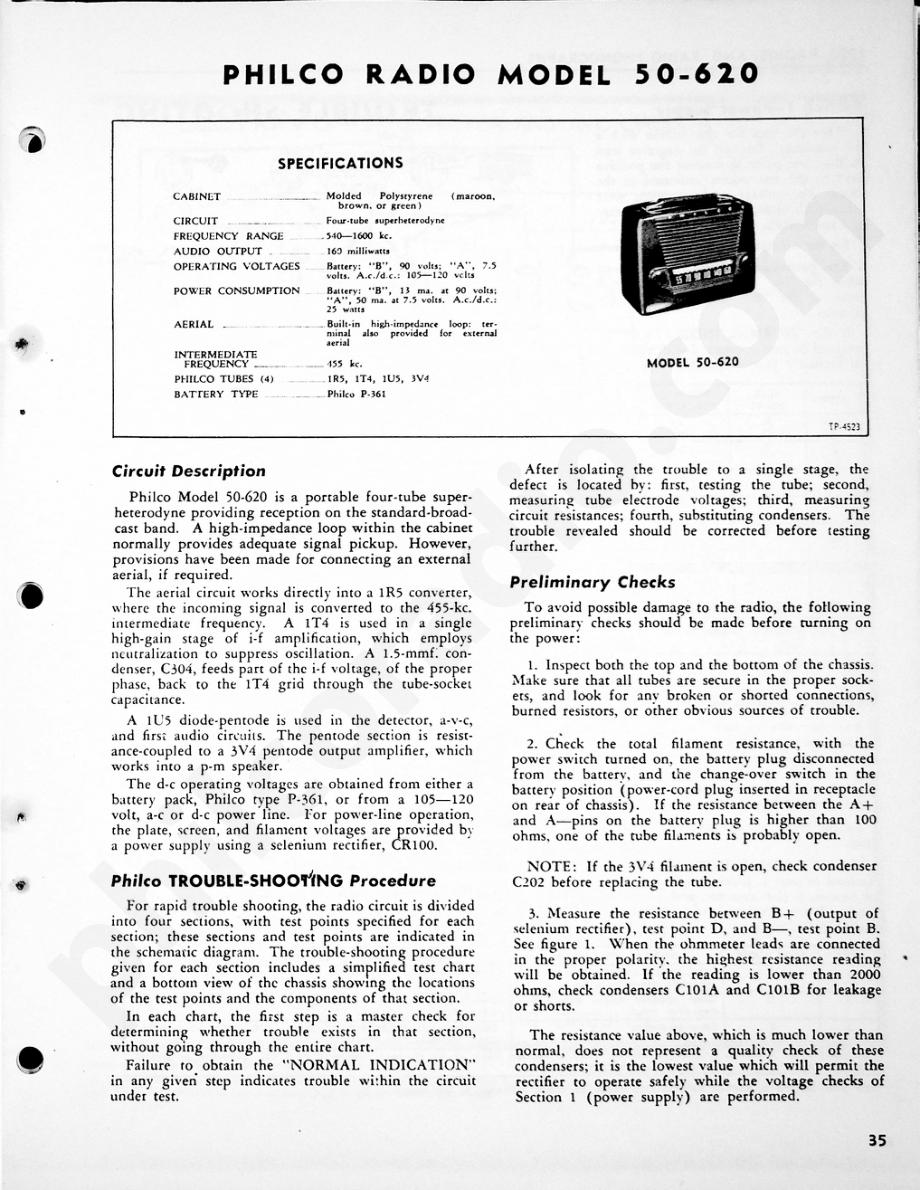 Philco Radio Model 50-620维修电路原理图.pdf_第1页