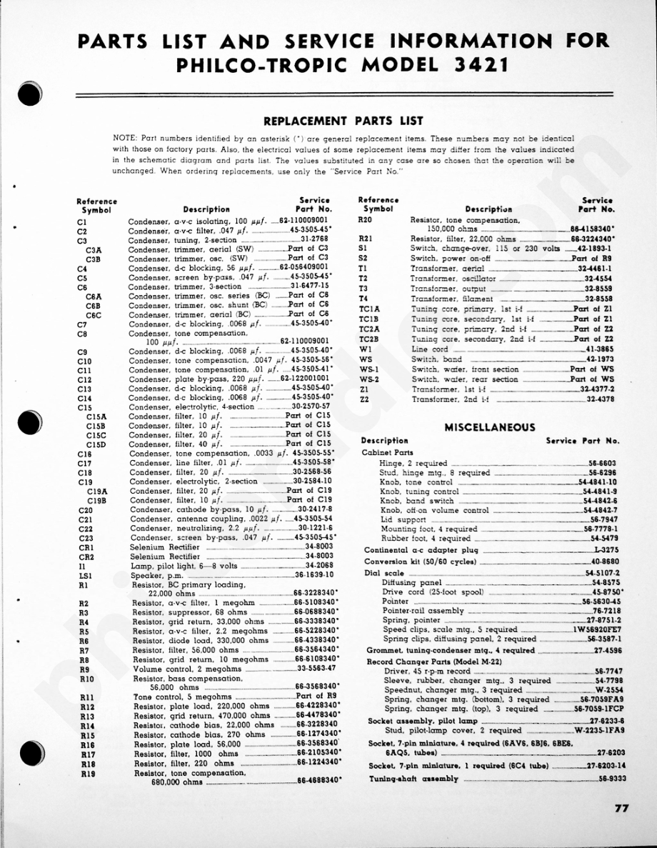 Philco-Tropic Radio Model 3421维修电路原理图.pdf_第1页