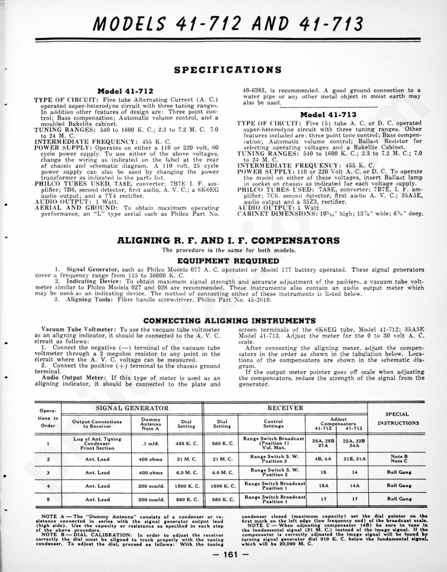 philco Models 41-842, 41-843 and 41-844维修电路原理图.pdf_第1页