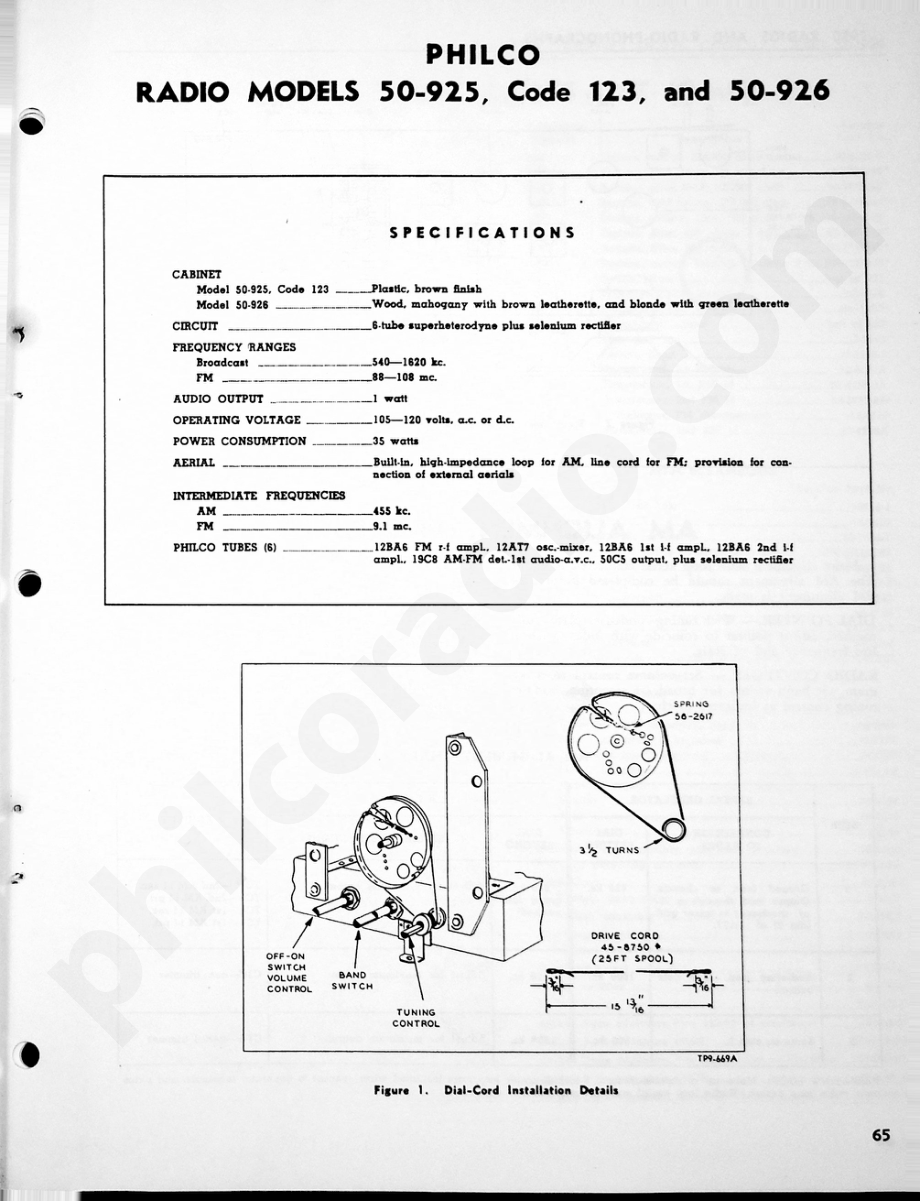 Philco Radio Model 59-925, Code 123 and 50-926维修电路原理图.pdf_第1页