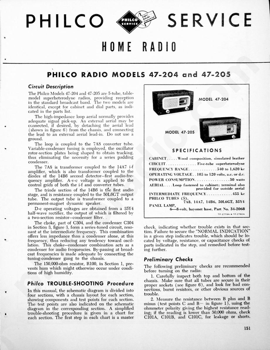 philco Model 47-204, 47-205维修电路原理图.pdf_第1页