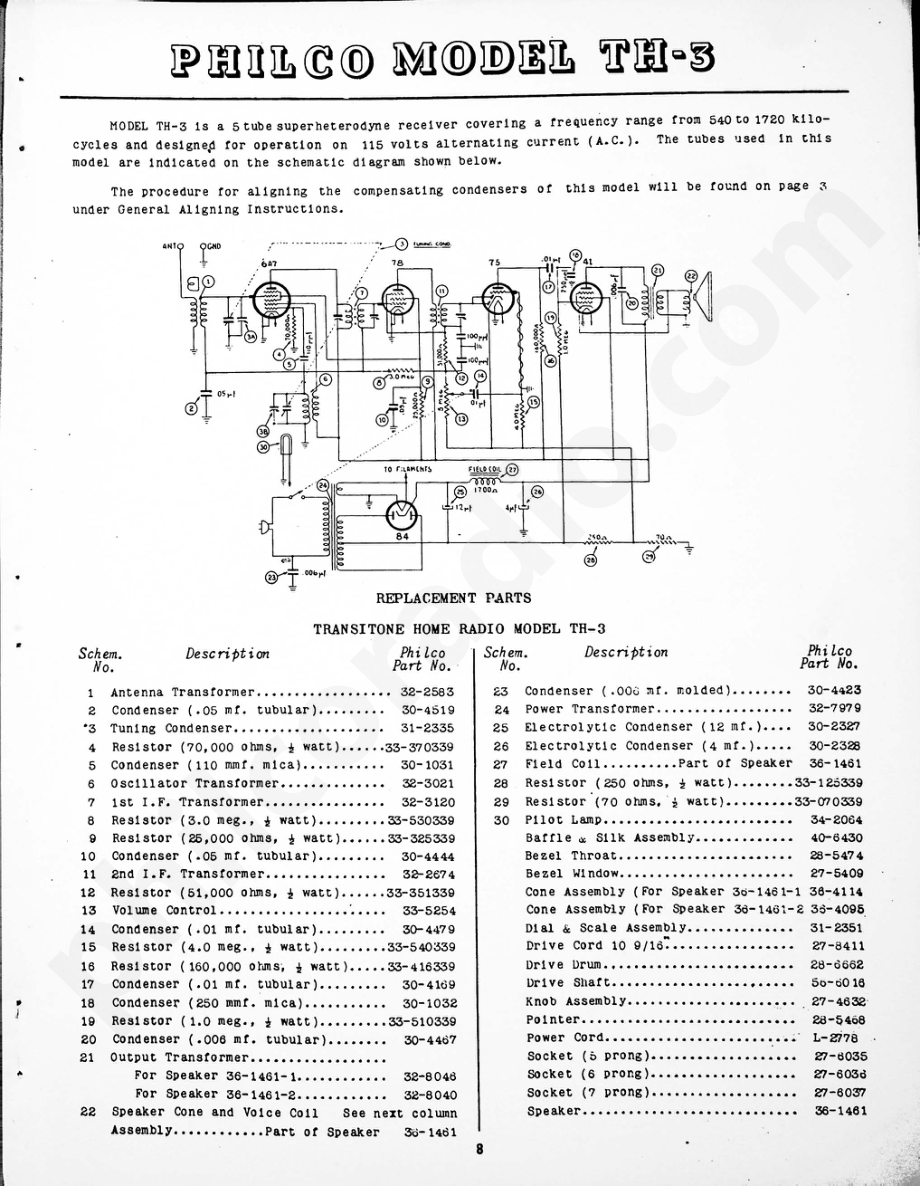 Philco Model TH-3 维修电路原理图.pdf_第1页