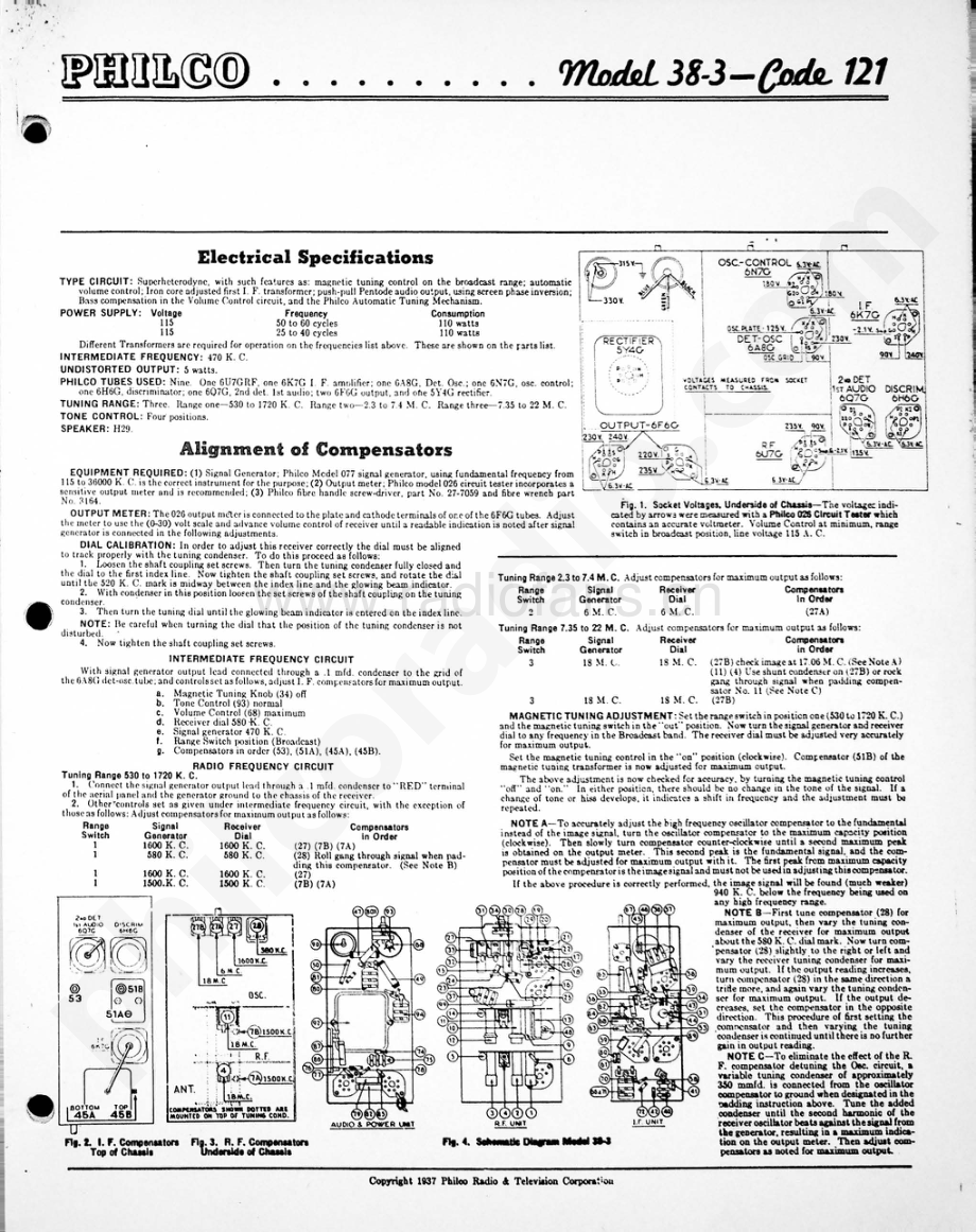 philco Model 38-3 (121) 维修电路原理图.pdf_第1页