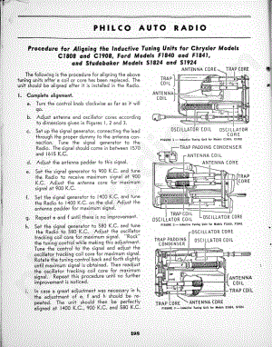 philco Procedure for Aligning the Inductive Tuning UUnits for Chrysler Modles C1808 and C1908, Ford Models F1840 and F1841, and Studebaker Models S1824 and S1924 维修电路原理图.pdf