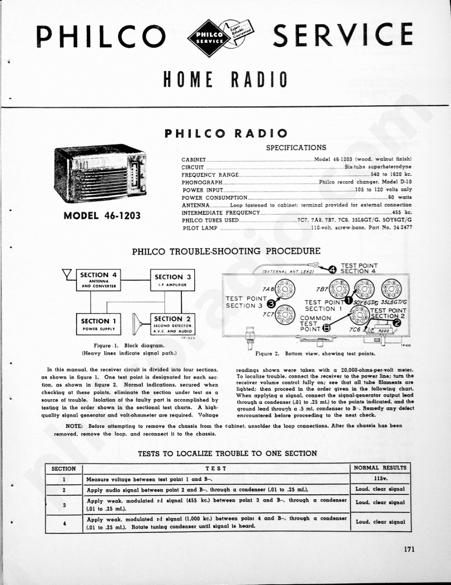 philco Model 46-1203维修电路原理图.pdf_第1页