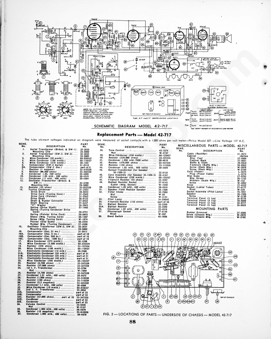 philco Models 42-716 Code 121; 42-717 Code 121, 42-718 Code 121 维修电路原理图.pdf_第2页