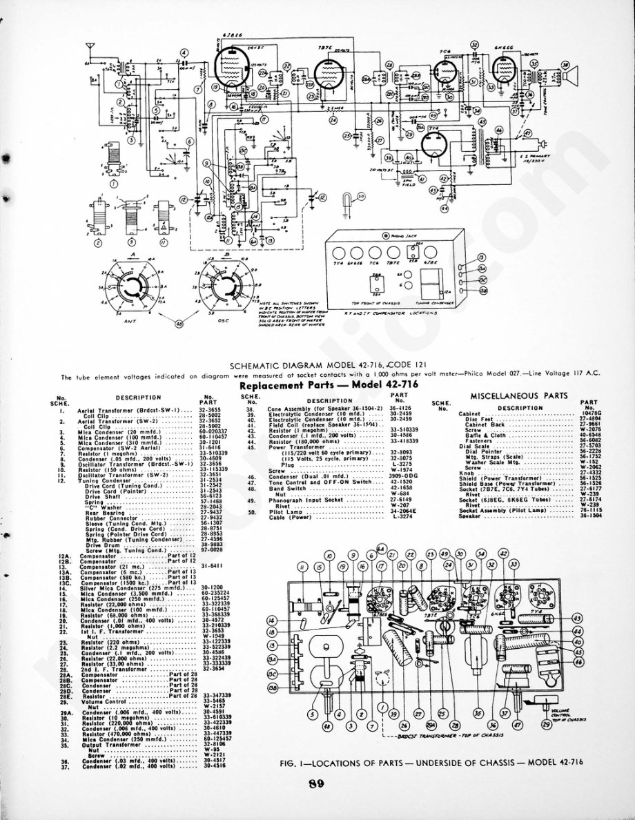 philco Models 42-716 Code 121; 42-717 Code 121, 42-718 Code 121 维修电路原理图.pdf_第3页