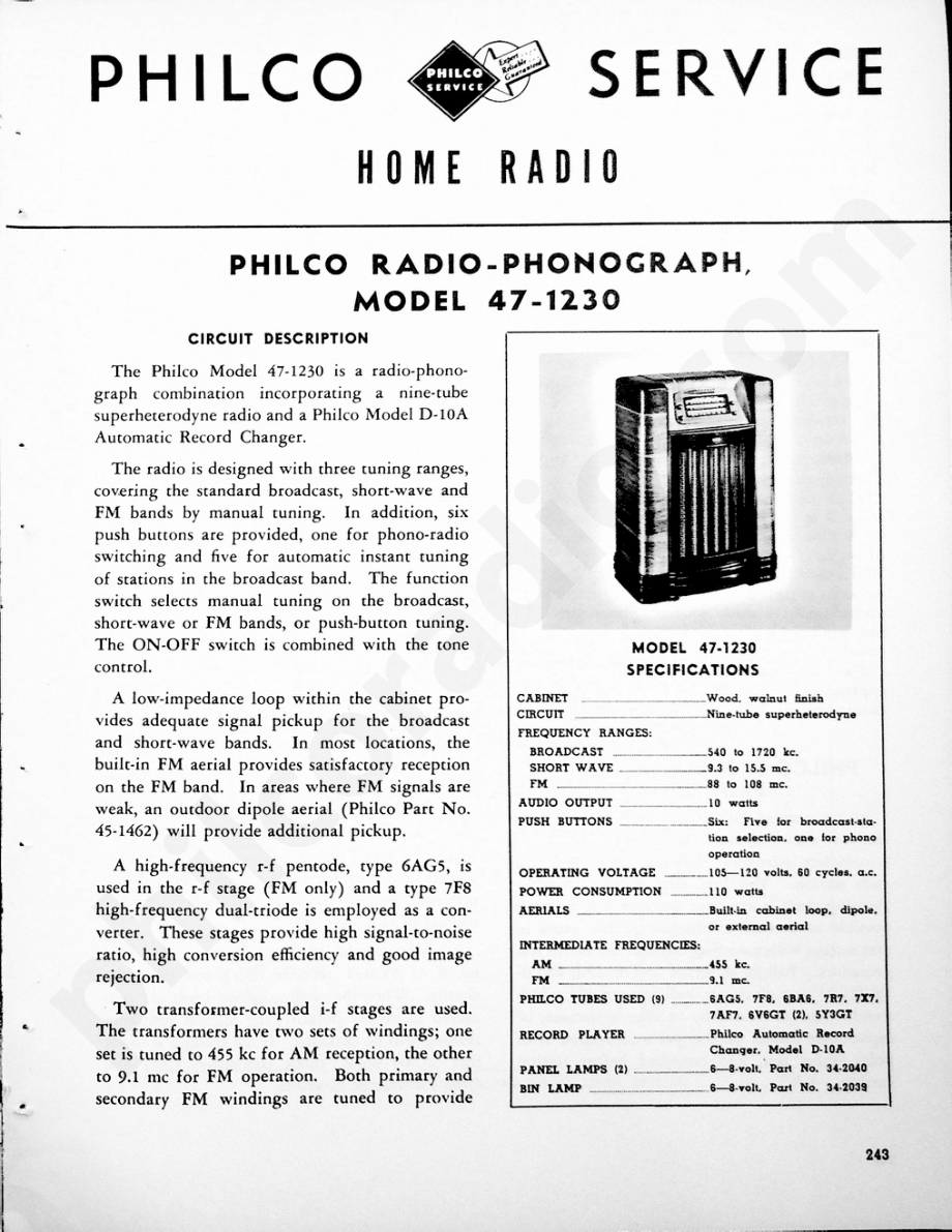 philco Model 47-1230维修电路原理图.pdf_第1页