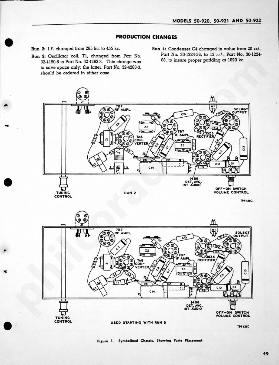 Philco Radio Models 50-920, 50-921 and 50-922维修电路原理图.pdf_第3页